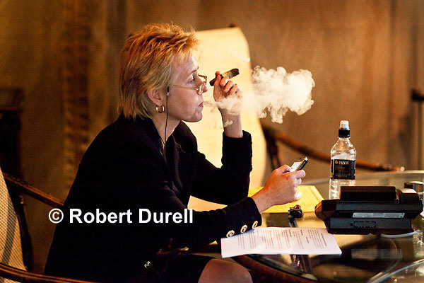 IN THE TENT ---
Susan Kennedy, Gov. Schwarzenegger's chief of staff, has been described as tough, savvy, influential, mythical, legendary, but on this day she was relaxed and contemplative, talking calmly to an aide in the famous smoking tent put up in an interior courtyard by her boss.
October 21, 2009.